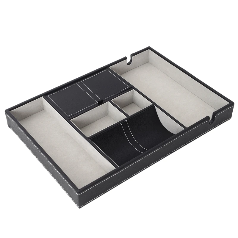 

Valet Tray for Men, EDC Tray, Nightstand Organizer, Table Organizer, Charging Station, Catch All, Dresser Tray, Black Faux Leath