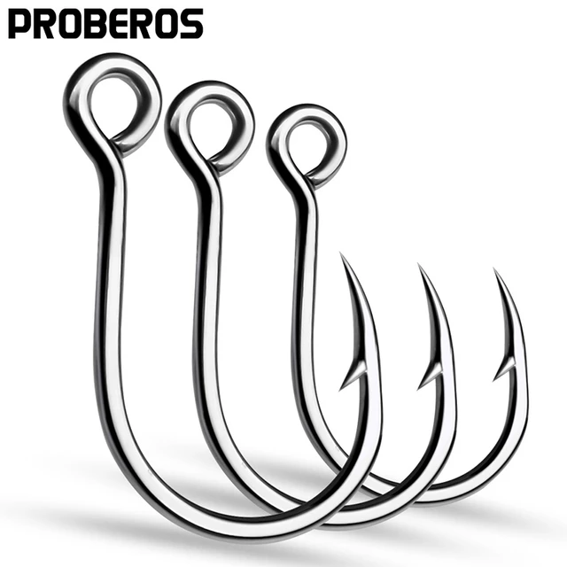 PROBEROS 100pcs Single Fishing hooks 6-4-2-1-1/0-2/0-3/0 Big Eye