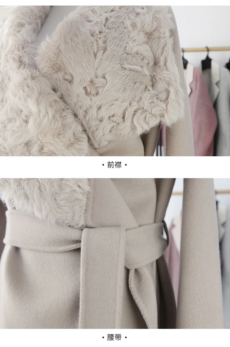long woolen blends cashmere coats for women autumn winter ladies jackets plus size overcoats double sided beige fur collar