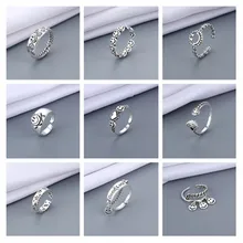 2021 punk sorridente rosto aberto anéis para mulheres unissex jóias vintage antigo prata cor ajustável empilhável link twisted ring