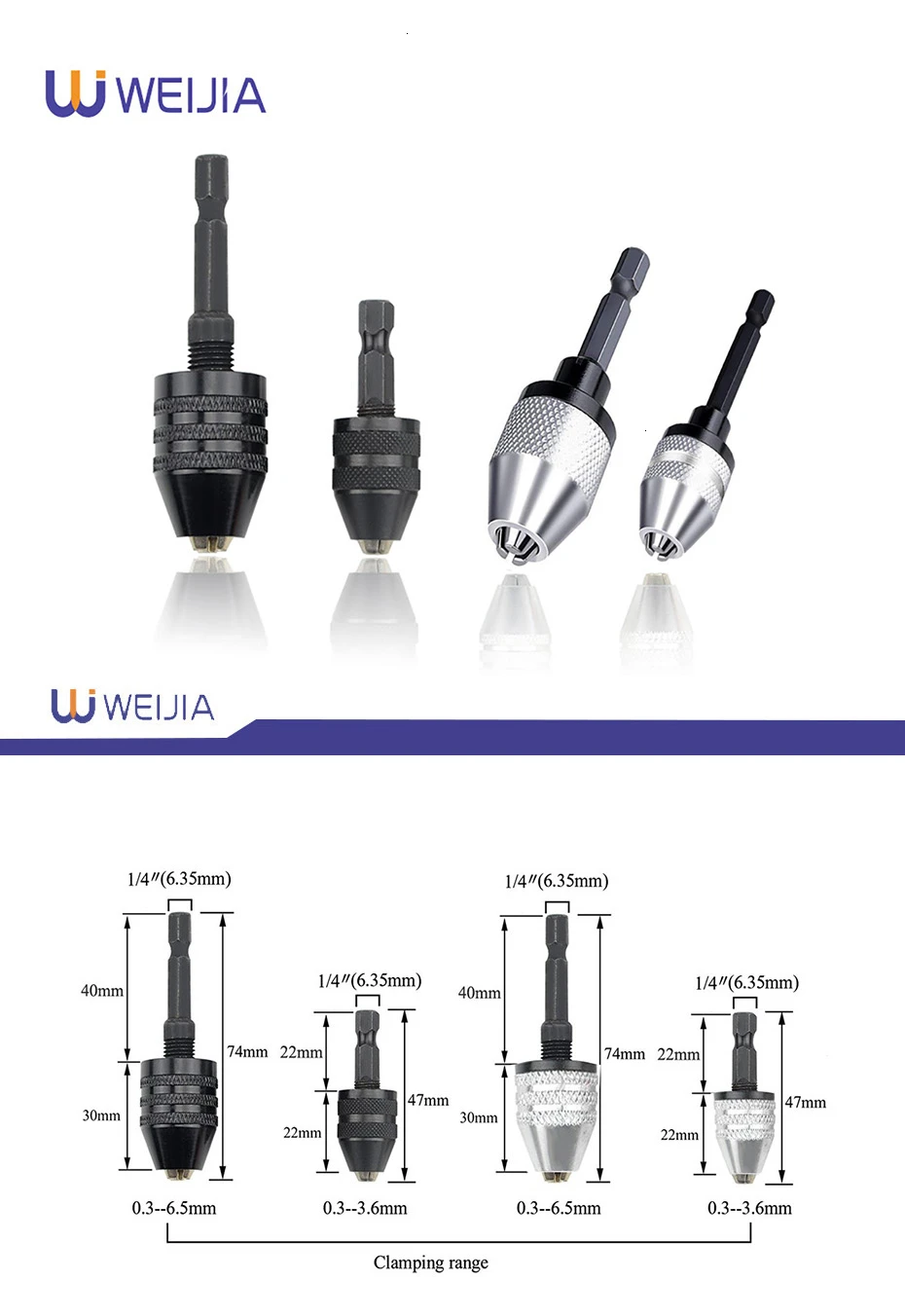 Шестигранный хвостовик Быстрозажимной сверлильный патрон 0,3 мм-3,6 мм 0,6 мм-6,5 мм Диапазон зажима, аксессуары для инструмента, легко входит в силовую дрель-шуруповерт