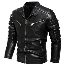 

2021 Winter Black Leather Jacket Men Fur Lined Warm Motorcycle Jacket Slim Street Fashion BLack Biker Coat Pleated Design