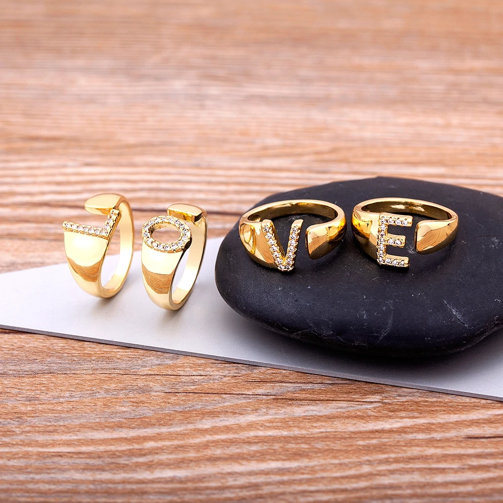 Chunky Wide Hollow A-Z Letter Adjustable Opening Ring Initials Name Alphabet Female Party Wedding Jewelry wedding rings womens ring finger rings jewelry rings ring jewelry