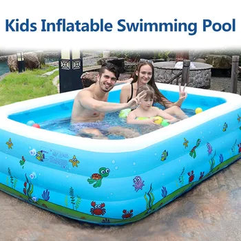 

130/110CM Kids Inflatable Pool Family Rectangular Inflatable Swimming Pool Bathing Tub Kids Indoor Outdoor Summer Swimming Pool