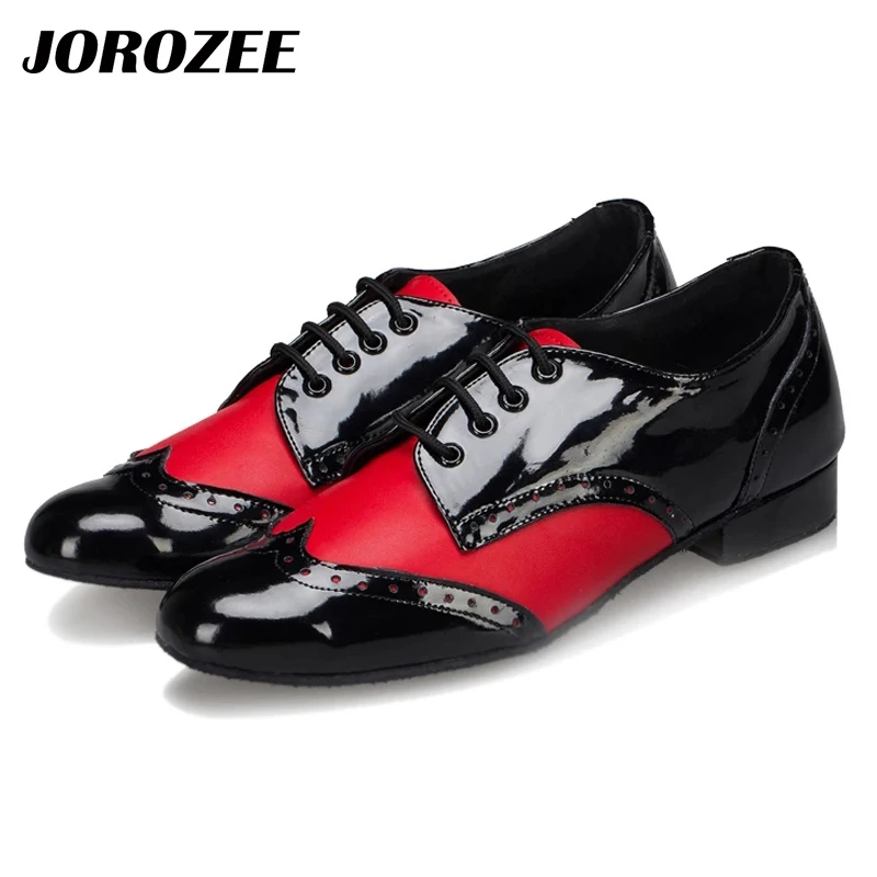 JOROZEE Men Dance Shoes Party Square Modern Dancing Shoes Black White PU Low Heel Soft Outsole 5