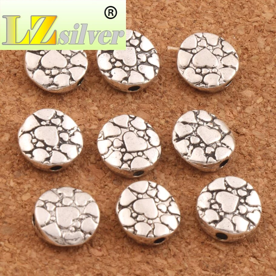 Heart Design Round Flat Beads 9.6x9.5mm 200PCS Zinc Alloy Metal Bead Spacers Jewelry Findings L577