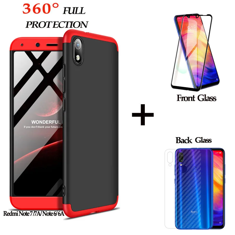 360 Защитный Передний + задний стекло чехол xiaomi redmi note 7 6 pro case Жесткий 6a 7a на ксиоми
