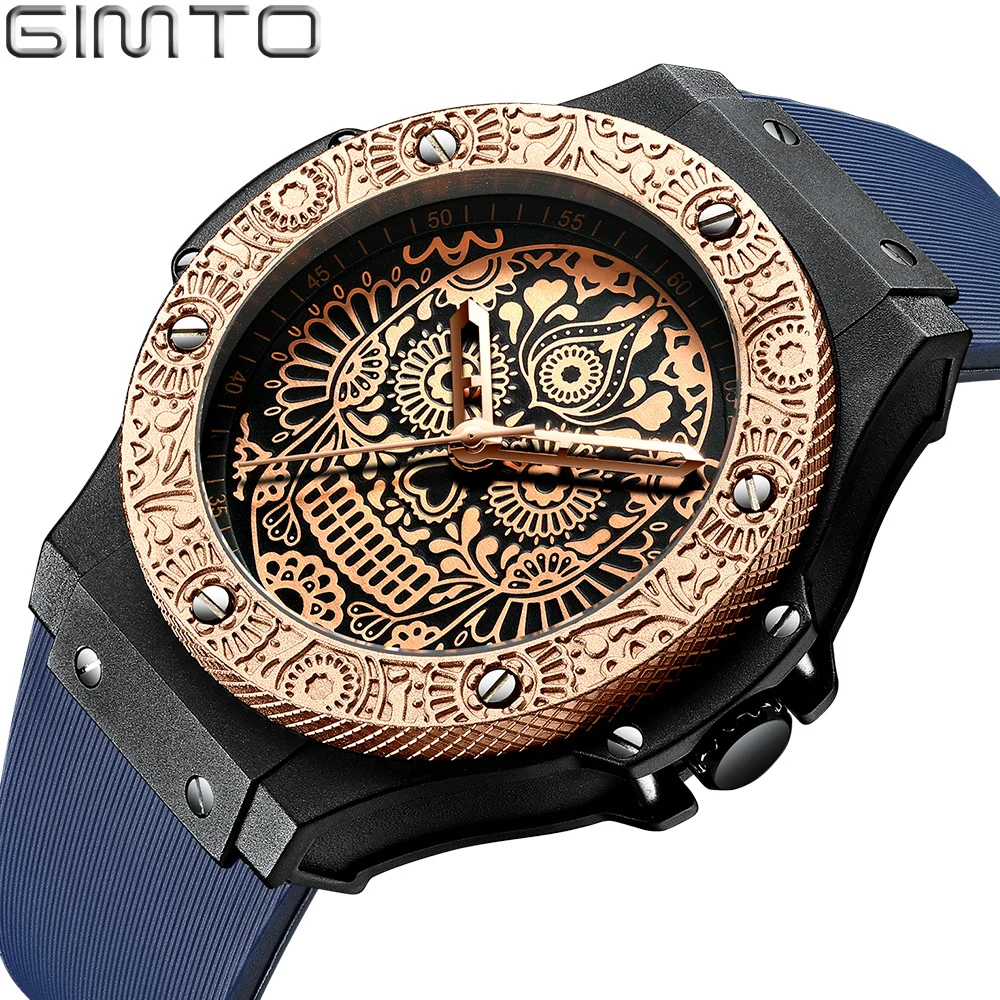 

GIMTO Antique Men's Watches Mens Fashion Rubber Creative Golden Quartz Watch Man 2019 Luxury Brand Watch Wrist Relogio Masculino