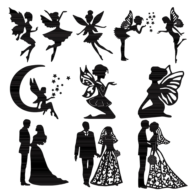 

Different Flower Fairy Bride And Groom Moon Metal Cutting Dies Scrapbooking For Card Photo Album Making DIY Crafts Stencil 2021