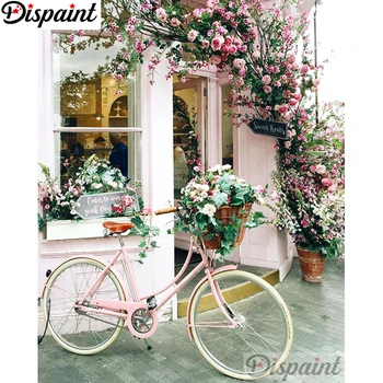 

Dispaint Square Round Drill 5D Diamond Painting Environmental Crafts Full Diamond Embroidery "Bicycle flower scenery"Home A27108