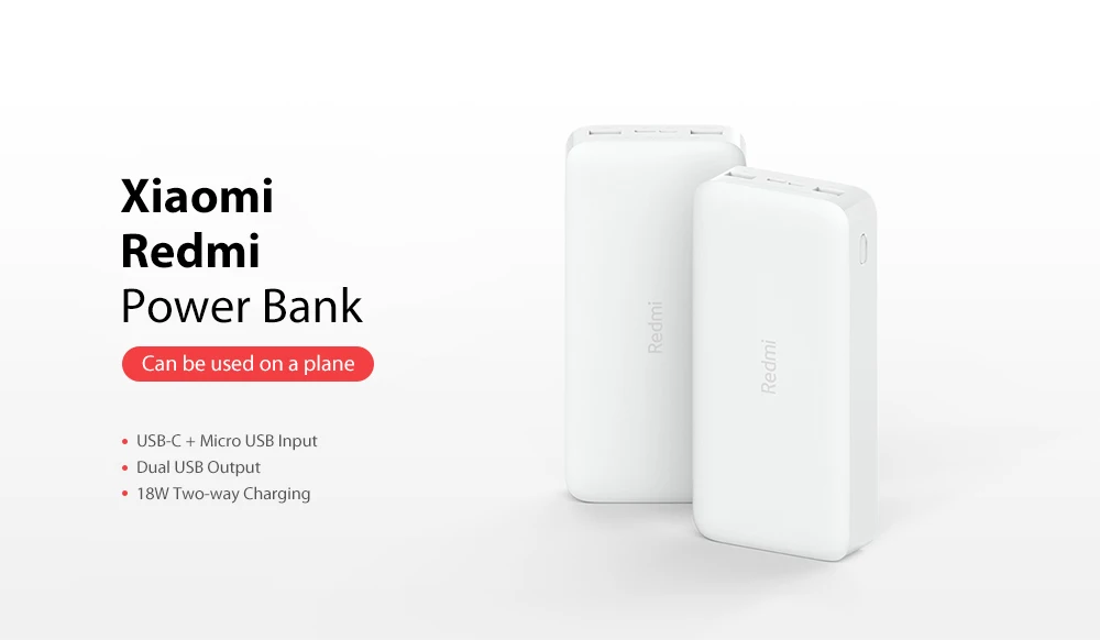 Портативное зарядное устройство Xiaomi Redmi 20000 мАч с двумя входными выходными портами 18 Вт, двусторонняя зарядка, быстрая зарядка, портативное зарядное устройство