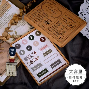

48 pcs/lot Retro Flower number Bullet Journal Decorative box Stickers Scrapbooking daily Stick Label Diary Stationery Album