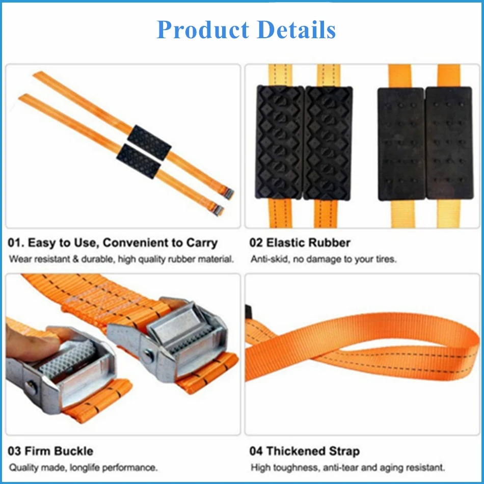 1/2/4PCS Durable PU Anti-Skid Car Tire Traction Blocks With Bag Emergency Snow Mud Sand Tire Chain Straps For Snow Mud Ice