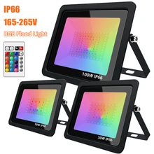 

30W 50W 100W LED FloodLight IP66 Waterproof Outdoor Garden Projector Lighting Spotlight RGB Wall Flood Lights Remote Controller