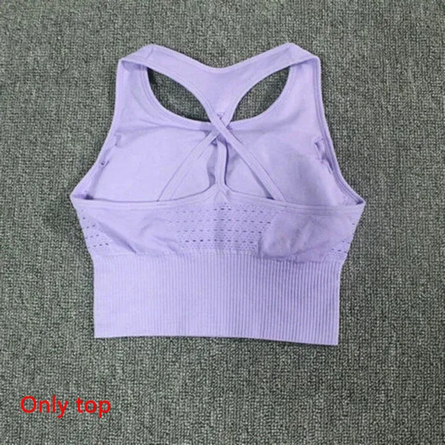 Purple top Ombre бесшовный костюм для йоги 2 шт. Женский комплект для йоги спортивный бюстгальтер одежда для тренировок спортивная одежда активная одежда женский энергетический комплект для фитнеса - Цвет: Purple top