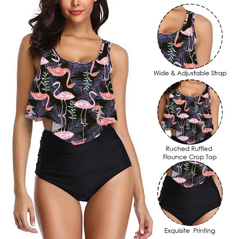 2019 New Sexy Women Bikini Set High Waist Bikini Biquinis Brazilian Mujer Ruffle Floral Printed Swimsuit Push Up Swimwear Summer