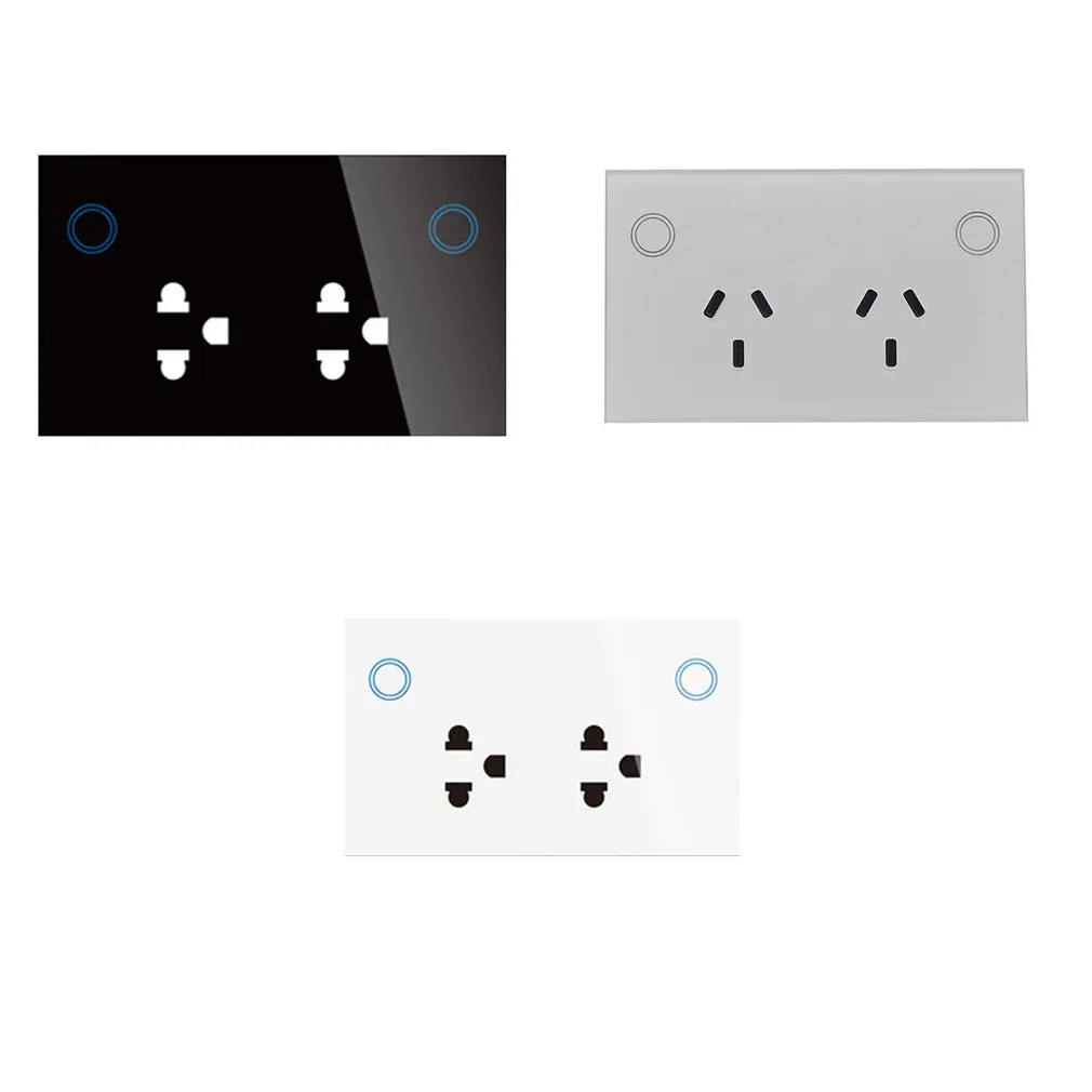 Сенсорный двойной GPO стеклянная панель силовая точка настенная розетка переключатель 10AMP управление мобильным телефоном розетка
