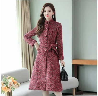 Зимнее женское модное шерстяное пальто с отложным воротником женское длинное пальто выше колена из плотной шерсти - Цвет: RED