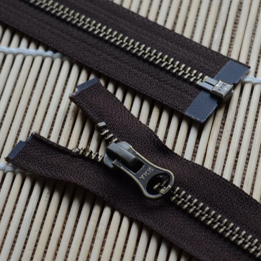 Zinc alloy metal placket zipper ykk5 green bronze single zipper open