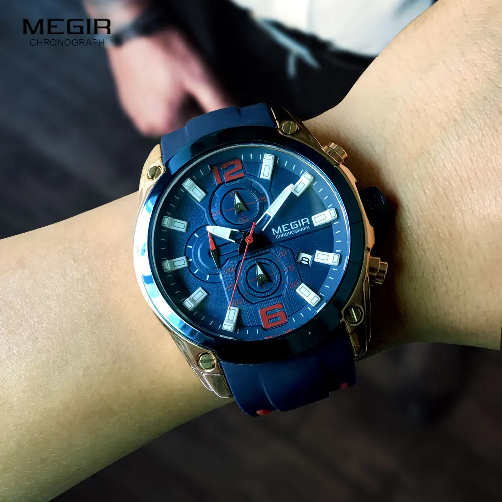 Megir Men's Chronograph Quartz Watches Luxury Waterproof
