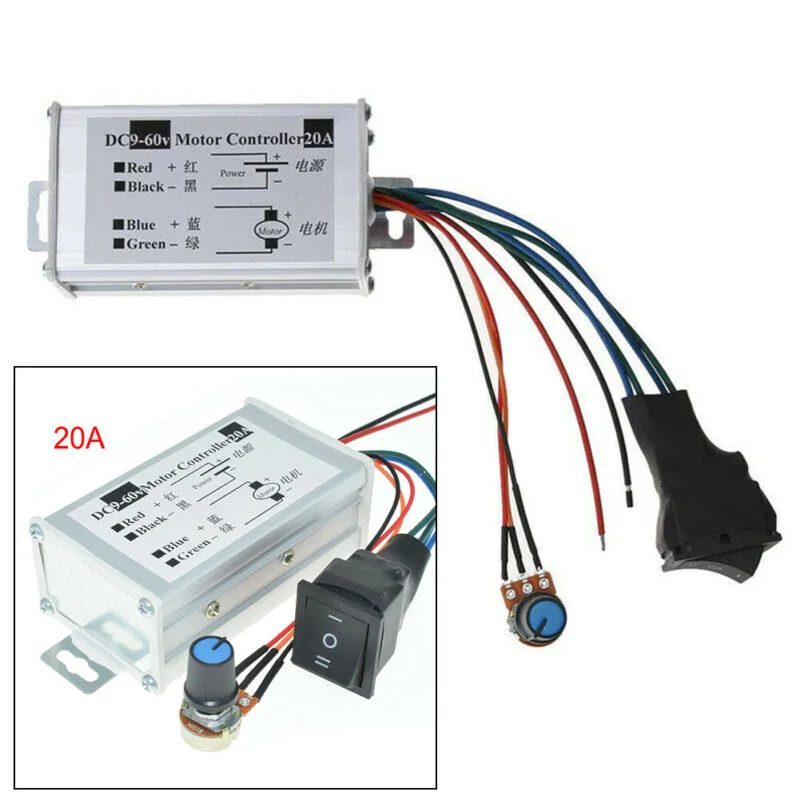 DC 9 V-60 V Max 20A PWM двигатель постоянного тока бесступенчатый переключатель управления переменной скоростью