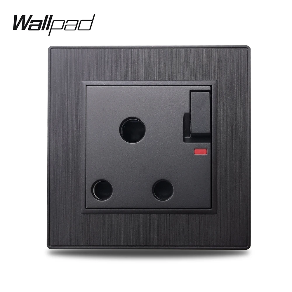 Wallpad S6 15A Electric Outlet Power Wall Socket 3 Round South Africa Pin Plug Black Silver Gold