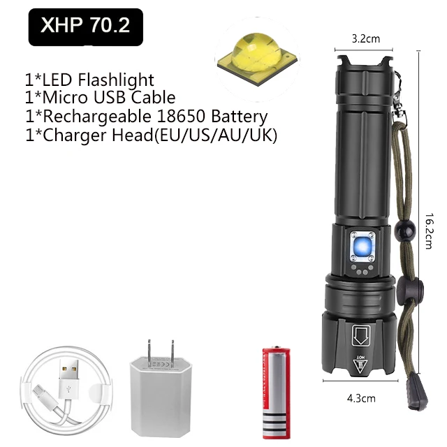 Супер яркий XHP70.2 светодиодный фонарик 26650 фонарики XLamp XHP50 USB Перезаряжаемый тактический фонарь 18650 Zoom факел - Испускаемый цвет: Package  F