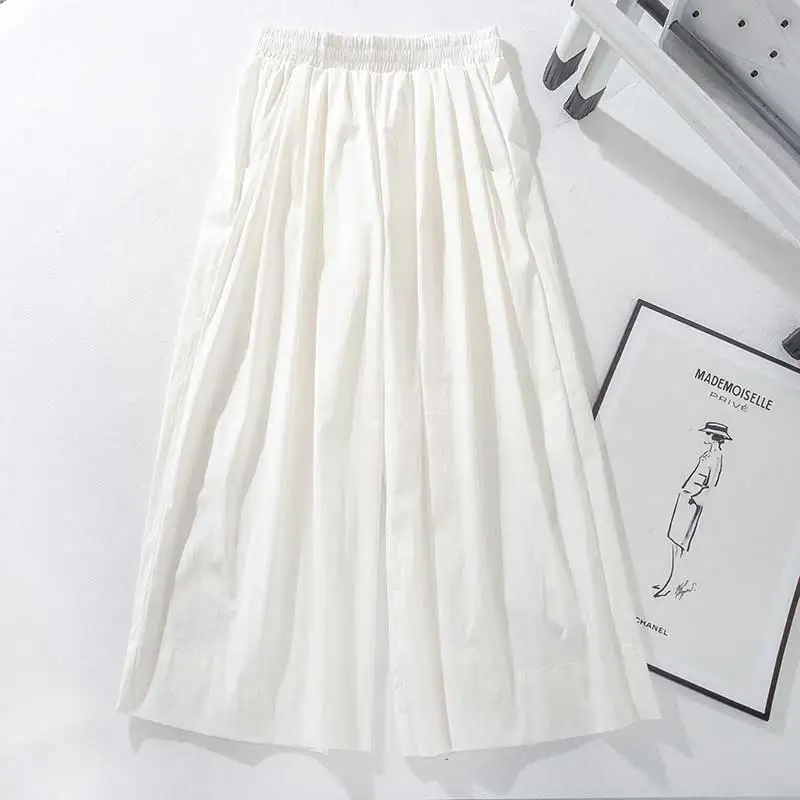 Good Qualtiy Original Cheap Price White Solid Wide Leg Pants Women Fashion Spirng 2022 Elastic Waist Skirts Style Trousers Pant | Женская