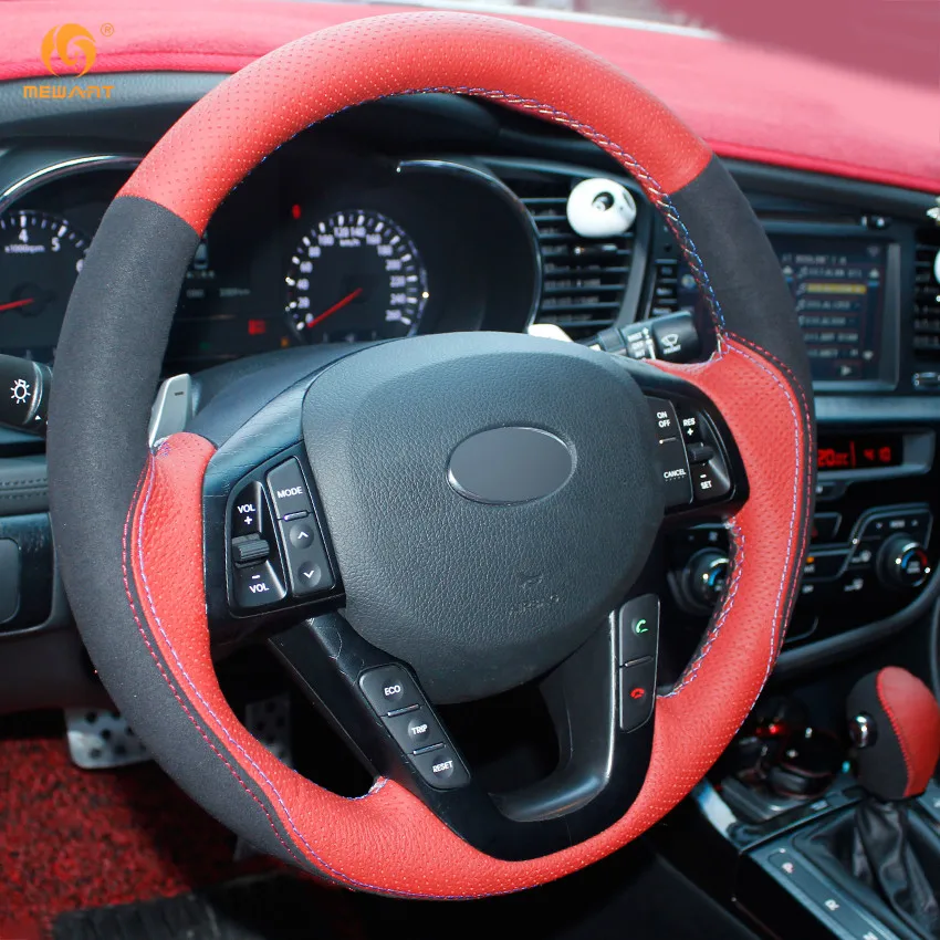 Красный замшевый чехол рулевого колеса автомобиля MEWANT из натуральной кожи