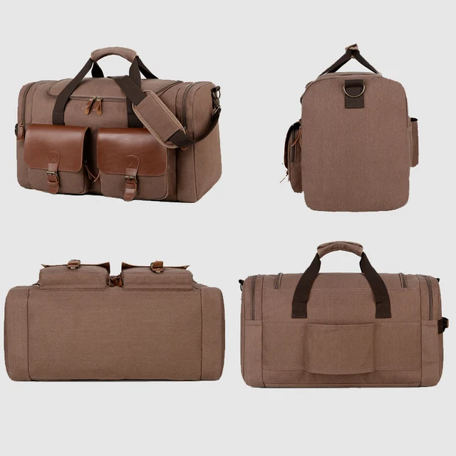 Retro Canvas Travel Duffle Bag Men Travel Bags Hand Luggage Bag Leather Shoulder Diagonal Bag Weekend Bags 4