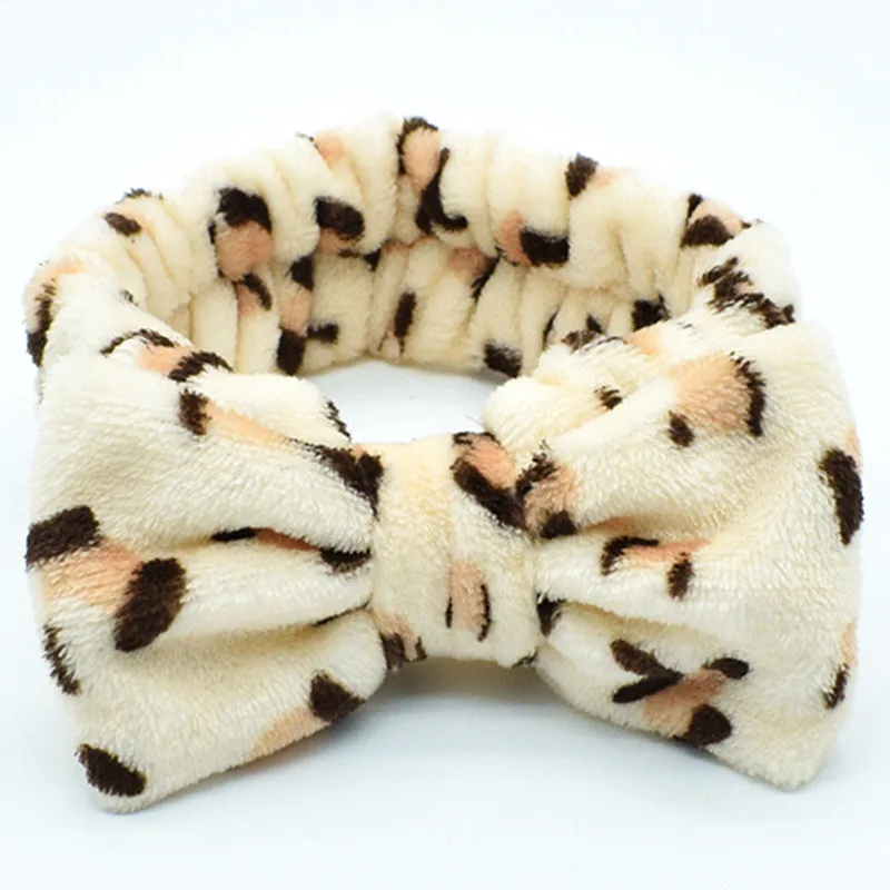 Leopard Makeup Wash Face Headbands for Women Coral Fleece Bow Dot Hairband Turban Knot Elastic Headwrap Girls Hair Accessories large hair clip