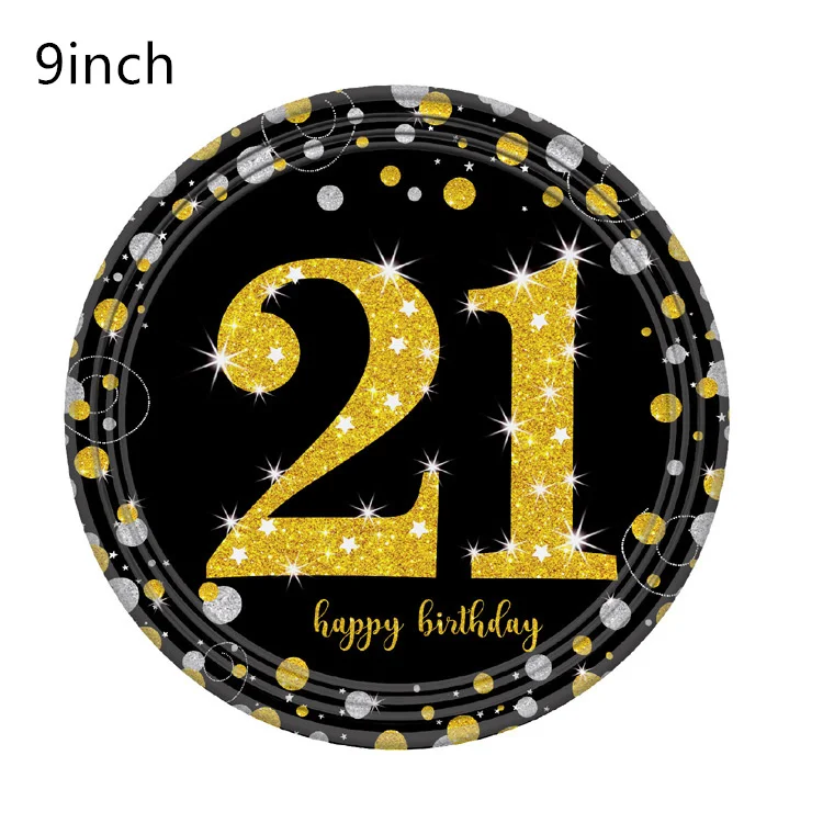 18/21/30/40/50/60th Happy Birhtday столовая посуда наборы латексный воздушный шар "Конфетти" тарелки чашки Салфетка скатерть поставки декор - Цвет: 21-plate 8pcs