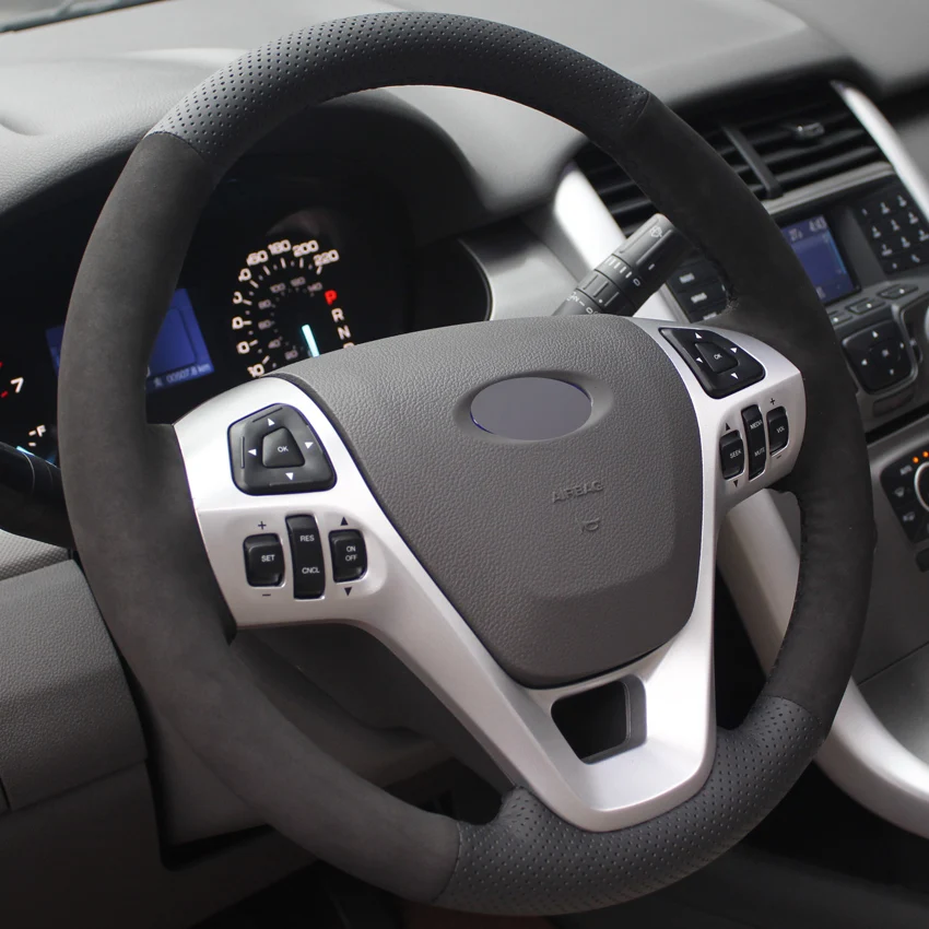 LQTENLEO черный замшевый кожаный чехол ручной работы на рулевое колесо для Ford Explorer 2011- aurus Flex 2012- Edge 2011