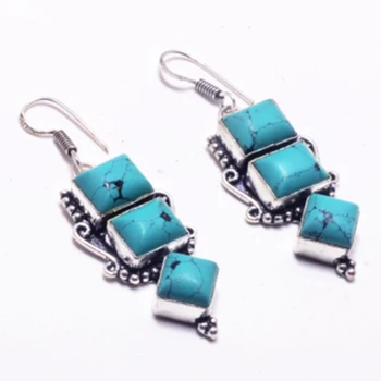 

Turquoise Earrings Silver Overlay over Copper , Hand made Women Jewelry Gift, E5547