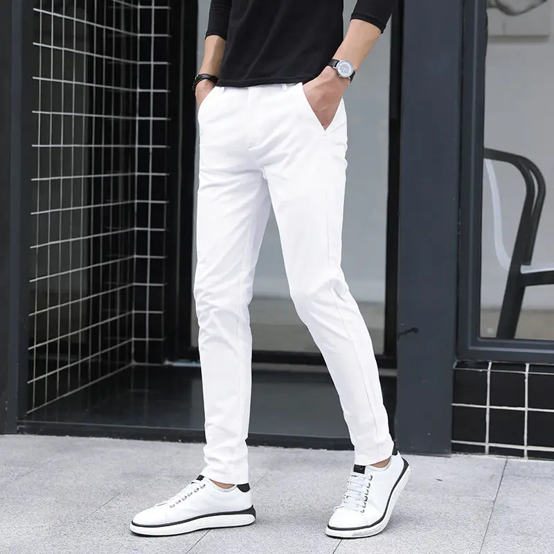 Men's Pure White Pants Slim Fit Business Pants for Men Suit Pants Ankle Length Summer Autumn Formal Leisure Suit Trousers  L79 2