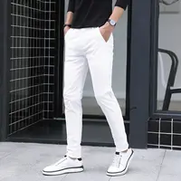 Men's Pure White Pants Slim Fit Business Pants for Men Suit Pants Ankle Length Summer Autumn Formal Leisure Suit Trousers  L79 2