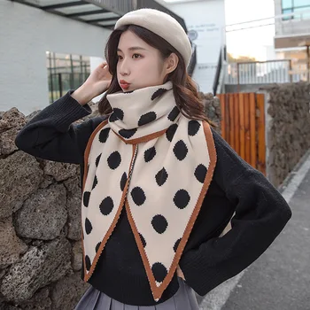 

2019 women's polka dot scarf thickened in autumn and winter warm neck with diamond triangle air conditioning room shawl MV01