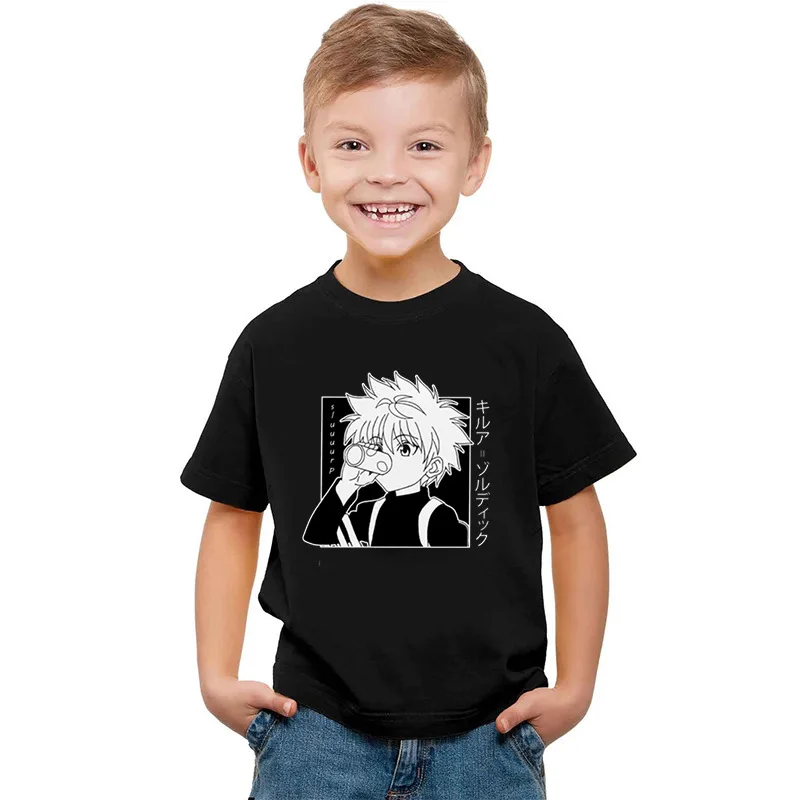 Camiseta para niños Tops Kawaii Hunter X camiseta de cazador Killua Zoldyck Camiseta cuello redondo equipado suave Anime Manga ropa de camiseta
