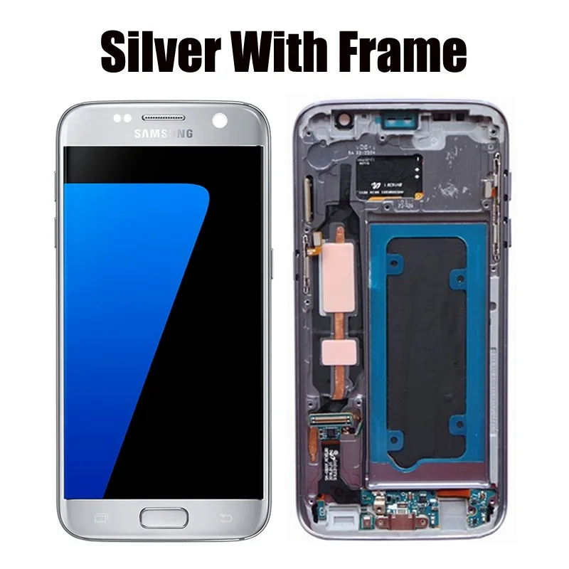 5,1 ''Burn-тени ЖК-дисплей с рамкой для SAMSUNG Galaxy S7 Дисплей G930 G930F Сенсорный экран планшета с Услуги Pack - Цвет: Silver with frame