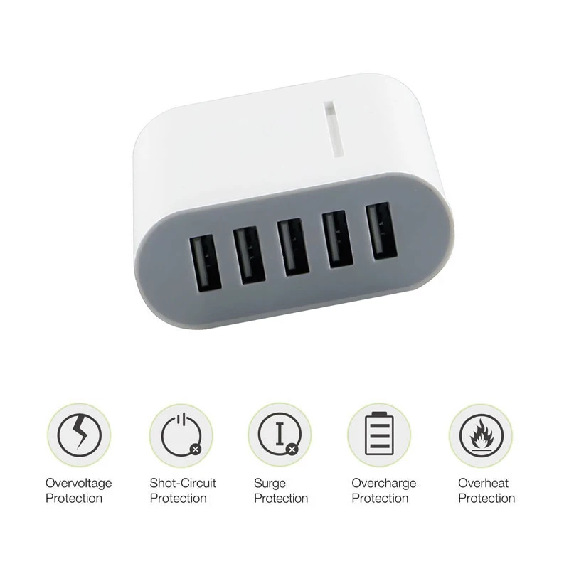Зарядное устройство USB для смартфона 40 Вт 5 В 1,6a зарядное устройство для путешествий 5 usb-портов, совместимых со многими устройствами, штепсельная вилка США/ЕС/Великобритания