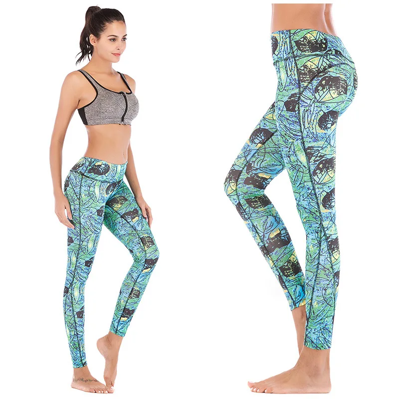 

Women Fitness Yoga Pants Slim High waist Sport Leggings Gym Elastic Romantic Printed Long Tights for Running Tummy Control
