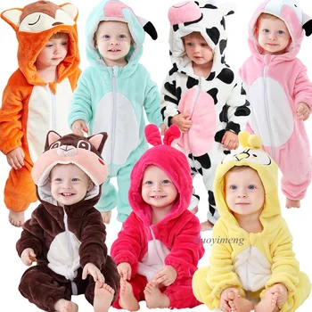 Winter Newborn Baby Clothes Inflant Rompers Overalls Cute Cartoon Animal Onsies KUgurumi Costumes For Boys Girls Kids Jumpsuit