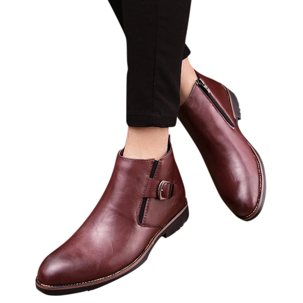 Retro Ankle Leather Men Boots Pointed High-Top Leather Increase British Style Booties Brown Outdoor Desert Boots zapatos de homb