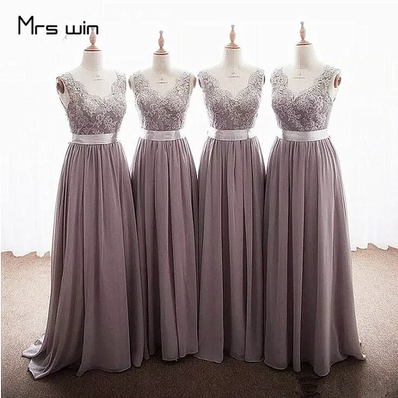 

Mrs win Evening Dresses Elegant V-neck Women Party Dresses 2020 Plus Size Sleeveless Lace Long A-line Robe De Soiree HR084