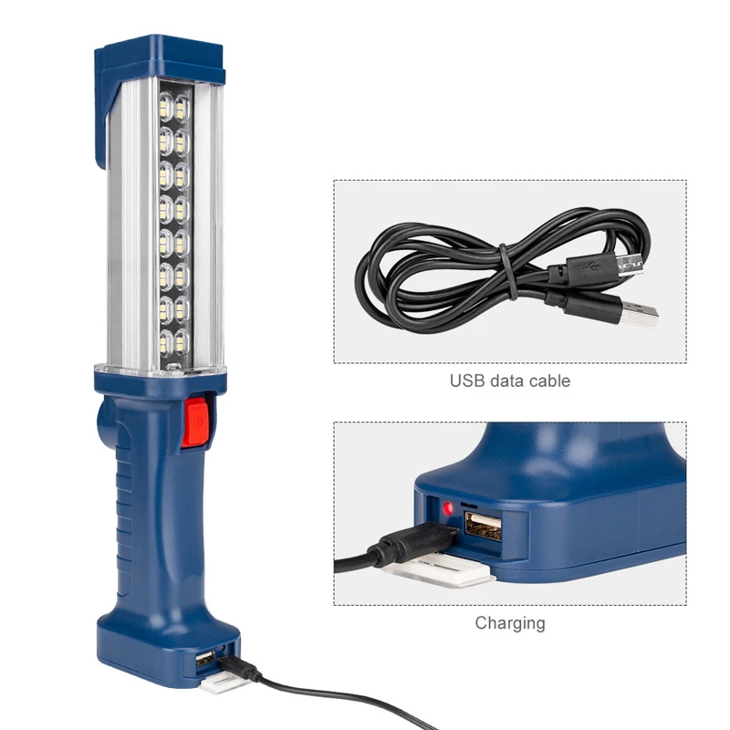 Ручной рабочий домашний гараж Автомобиль аварийная лампа с магнитным 20 Вт COB светодиодный инспекционный светильник фонарь с крючками встроенный аккумулятор+ кабель