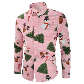 

Fashion Dress Shirt Men Long Sleeve Casual Formal Men Shirt Slim European and American men Santa printing shirt