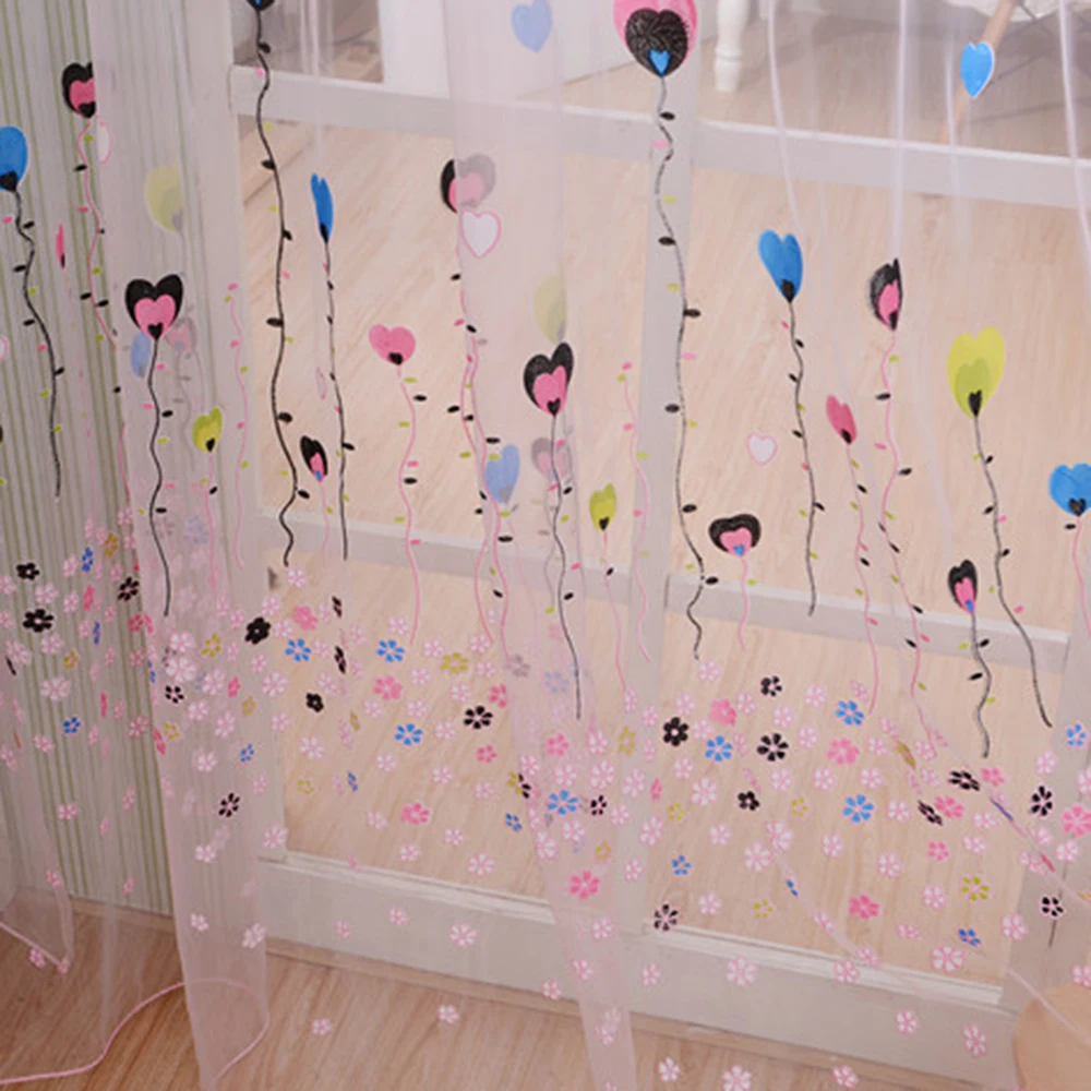 1*Curtain Panel Bedroom Heart Pattern Tulle Voile Window Curtain Panel Sheer Scarf Valances Net high quality