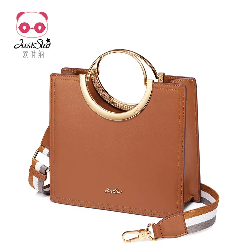 

EU Is Satisfied Bag Women's 2019 New Style Versatile Elegant Metal Ring Handbag Korean-style Contrast Color Strap Shoulder Bag