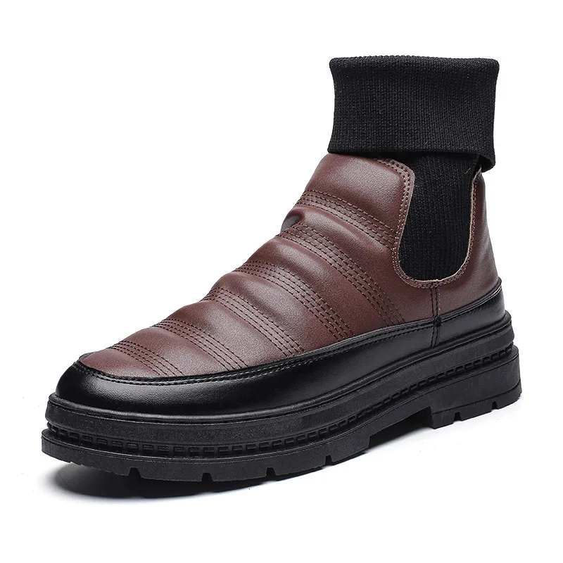 Brown single shoes Осень-зима, новые носки, ботинки, Мужская Легкая спортивная обувь с высоким берцем, дышащая обувь на плоской подошве, эластичные носки, ботинки - Цвет: Brown single shoes