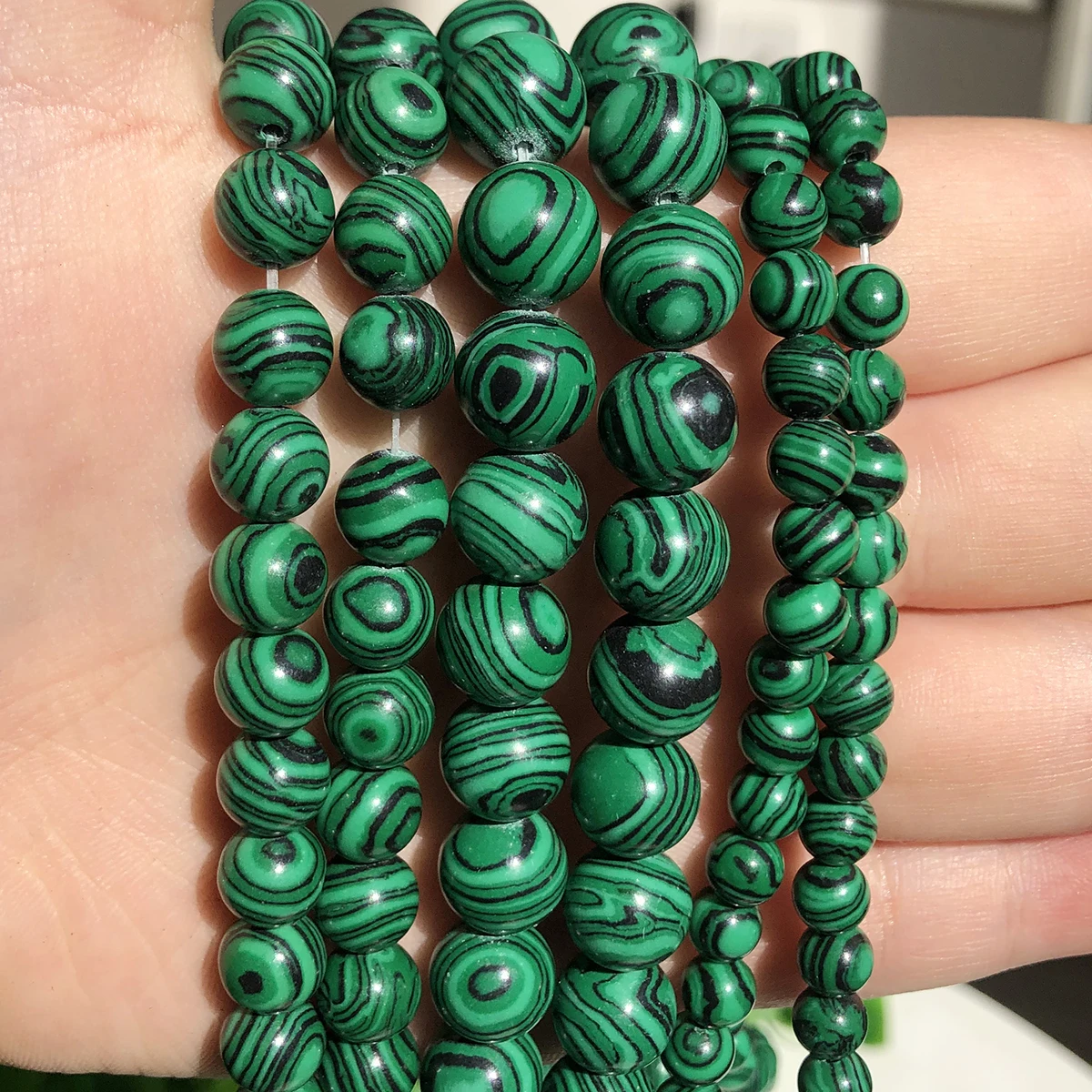 6mm Natural Stone Beads Malachite Beads for Bracelets Making,62pcs Striated  Stone Round Loose Gemstone Beads for Jewelry Making Adults (Green, 6mm)